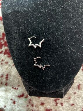 Silver Tone Star Hoop Earrings